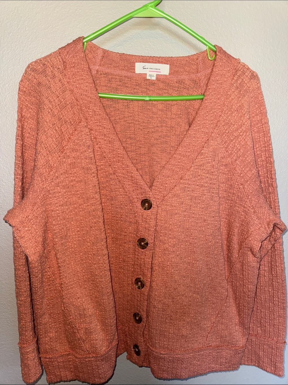 Vince Camuto Coral Rust Button-Front Knit Cardigan
